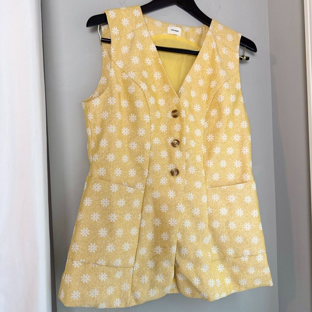 Aureum Vest Women's Large Daisy Print Sleeveless Cottage Core Vintage Style